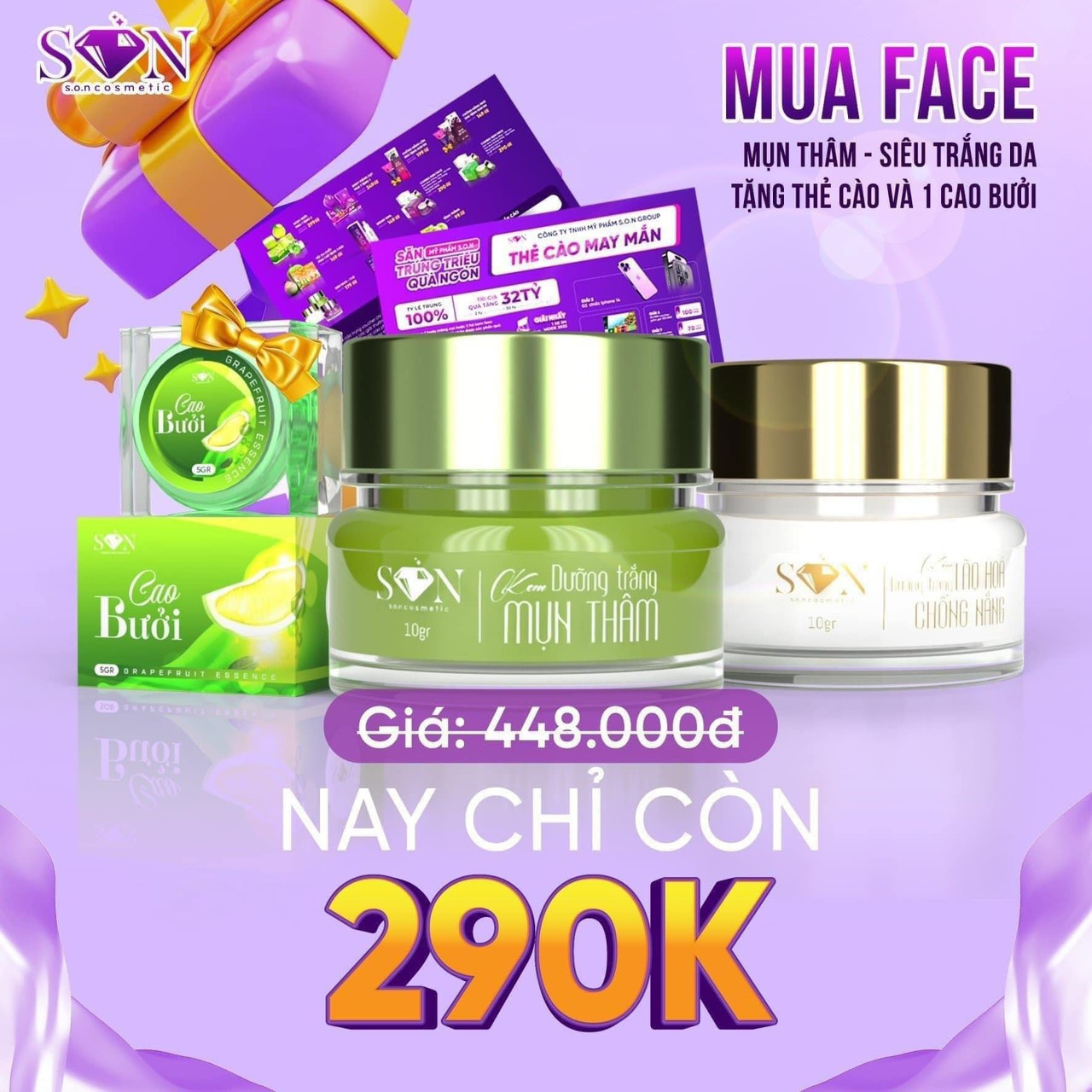 Combo 2 kem face cô tiên miền tây tặng thẻ cào và cao bưởi