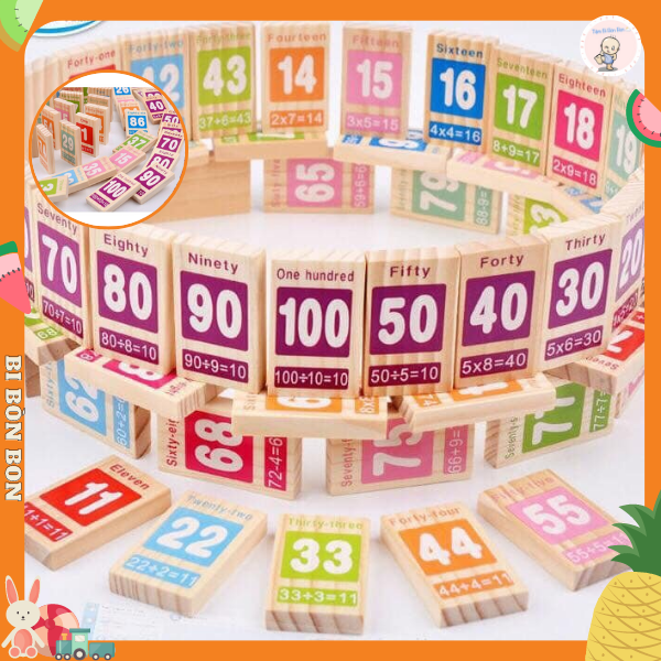 Đồ chơi gỗ thông minh Domino 100 số học Toán và Tiếng Anh cho bé.