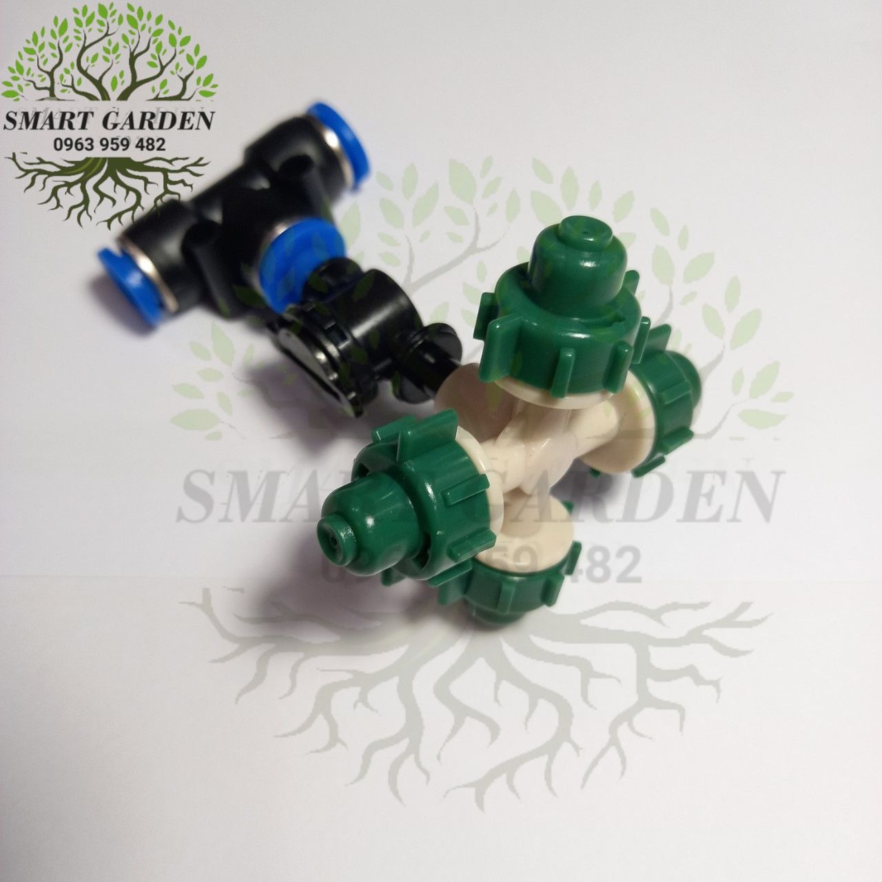 Combo 10 Béc phun sương gắn kèm van áp và chân tê ống 8mm