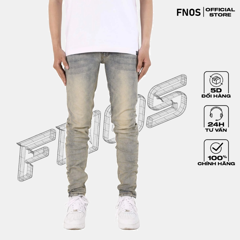 Quần Skinny Jeans Nam FNOS Streetwear Màu Xanh Wash Bụi NZ21