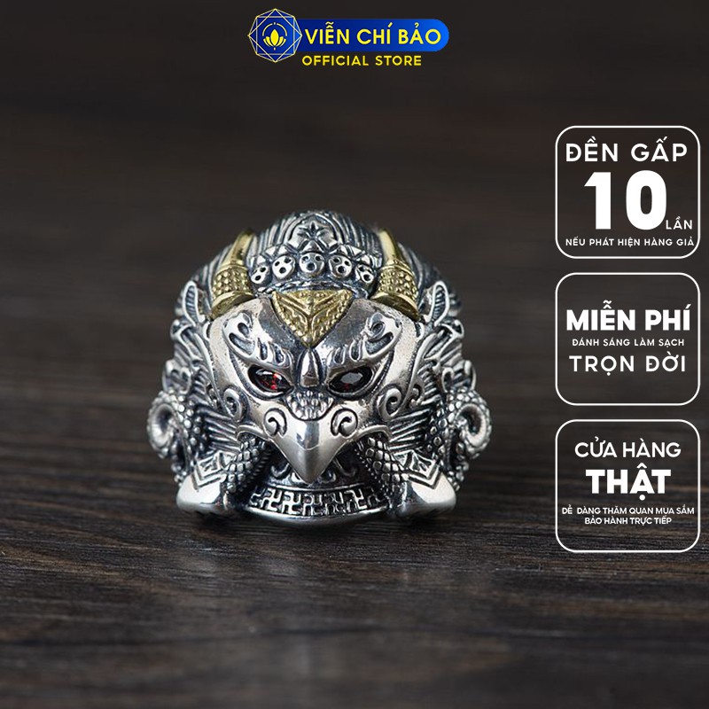 Nhẫn bạc nam Kim Sí Điểu mắt xanh và đỏ chất liệu bạc Thái 925 mạnh mẽ độc đáo thương hiệu Viễn Chí Bảo N100389
