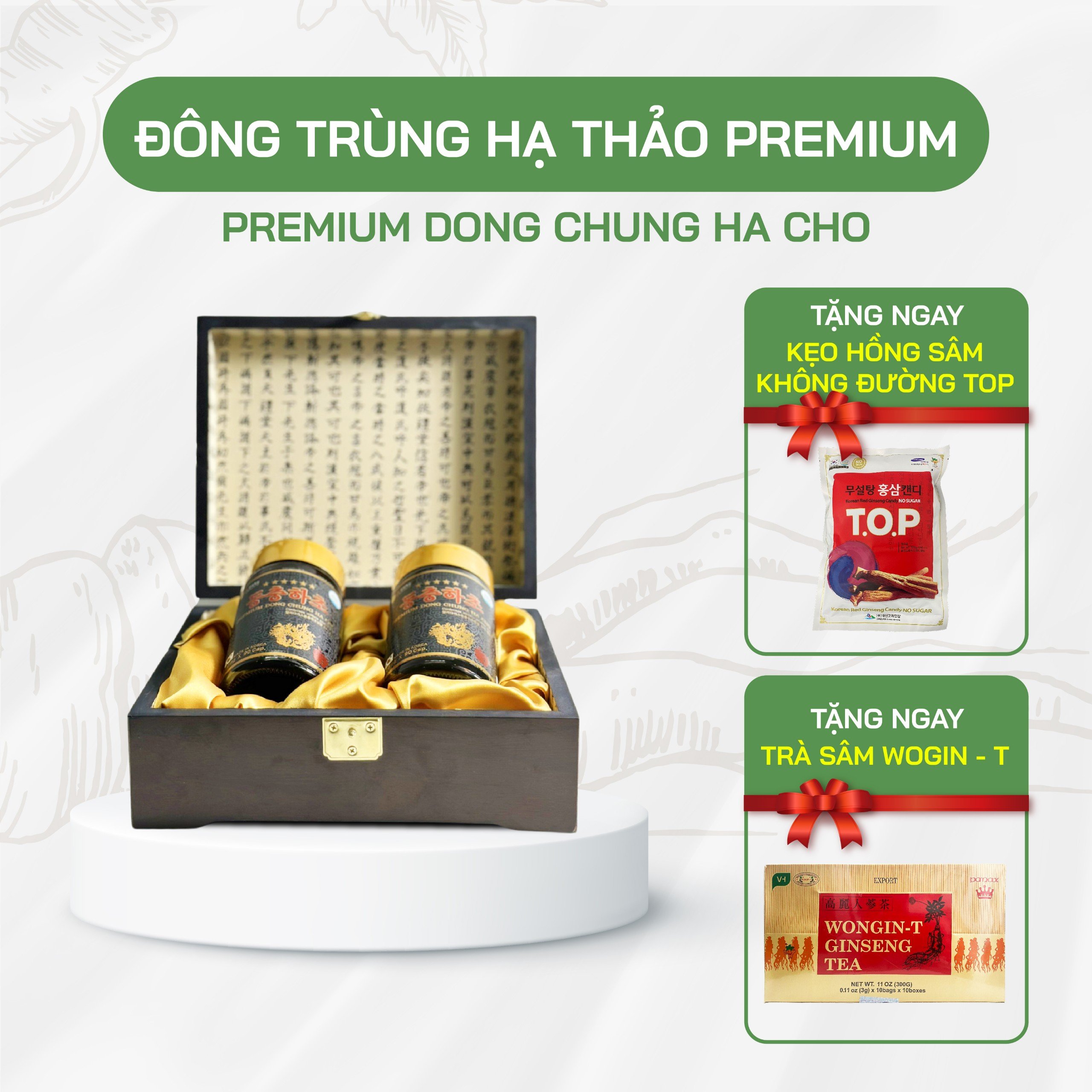 [MUA 1 TẶNG 2] Đông Trùng Hạ Thảo Premium - Hộp Gỗ 180 Viên