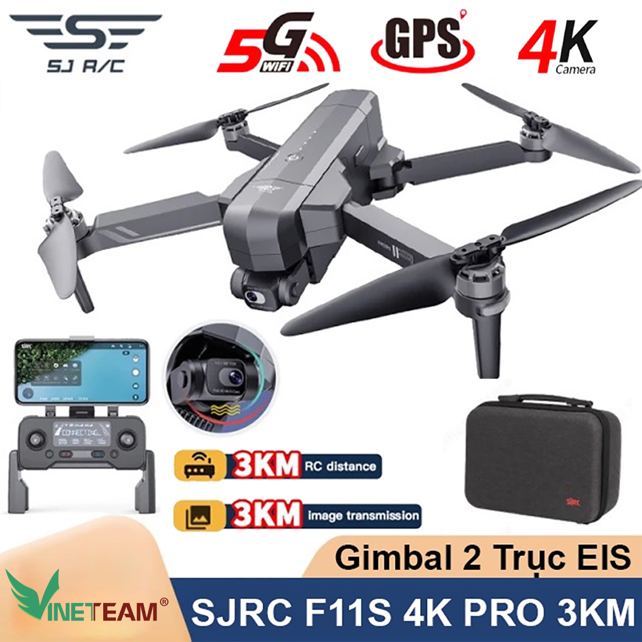 Máy Bay Flycam SJRC F11s 4K Pro 2021 3KM - F11s 3km - 2 Trục Gimbal EIS Chống Rung - hàng chính hãng - BH 3 tháng