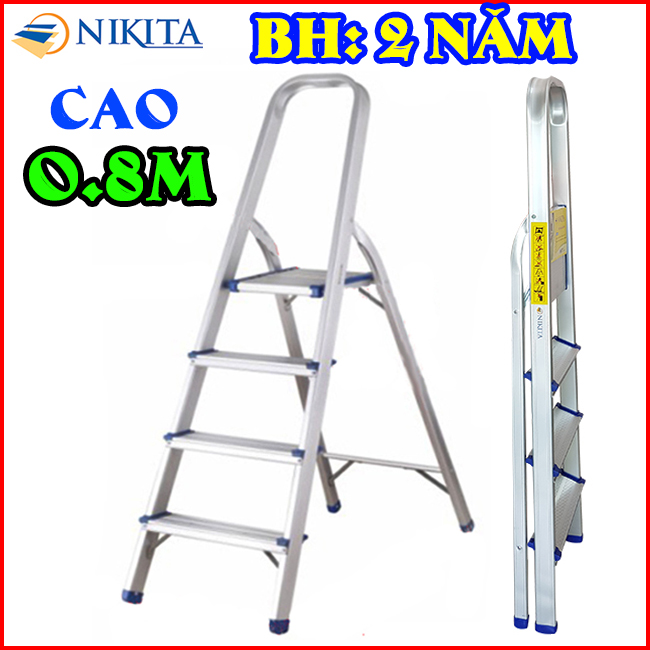 Thang nhôm tay vịn 4 bậc Nikita AL04 cao 0.8M - bảo hành 2 năm, thang gia đình, thang xếp gọn