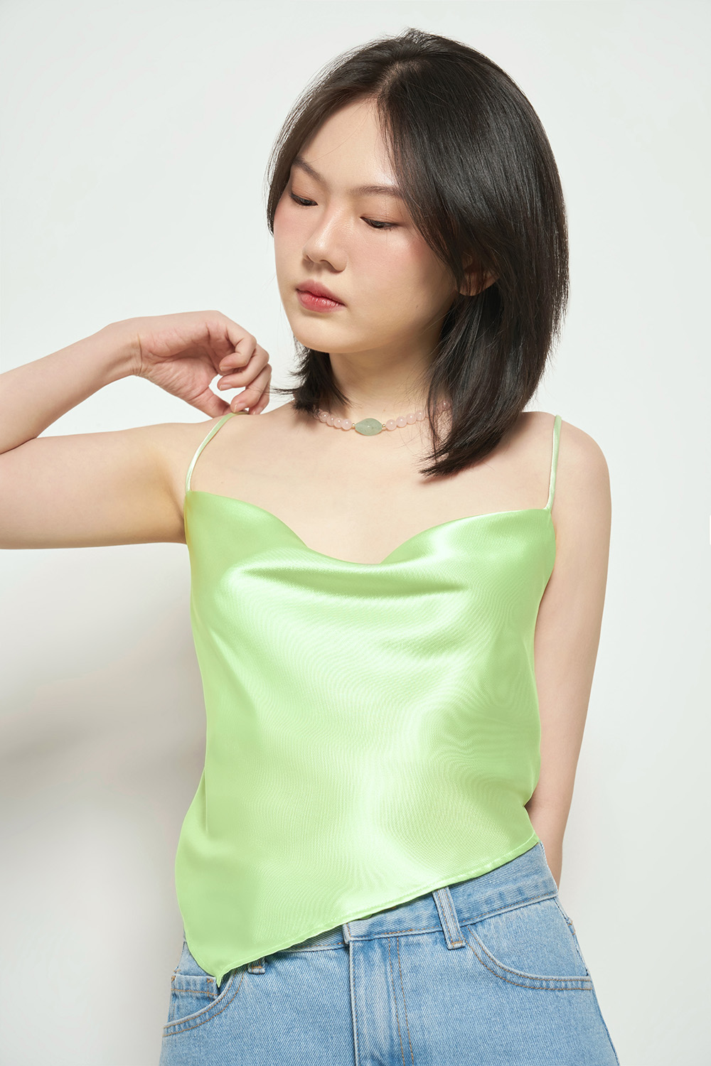 Dottie - áo buộc dây vải satin nữ dottie xanh mạ - t0524