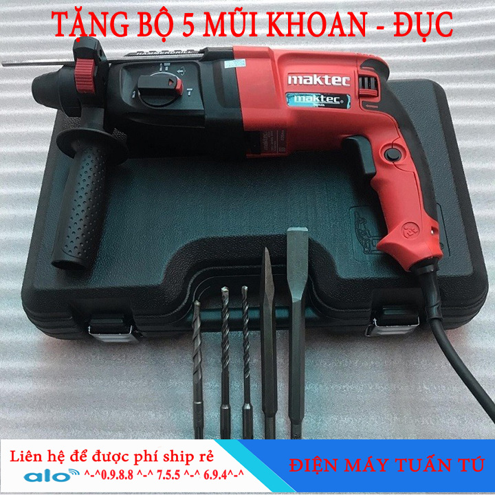 Máy khoan bê tông 3 chức Nhật Bản 100% dây đồng kèm bộ phụ kiện 5 mũi