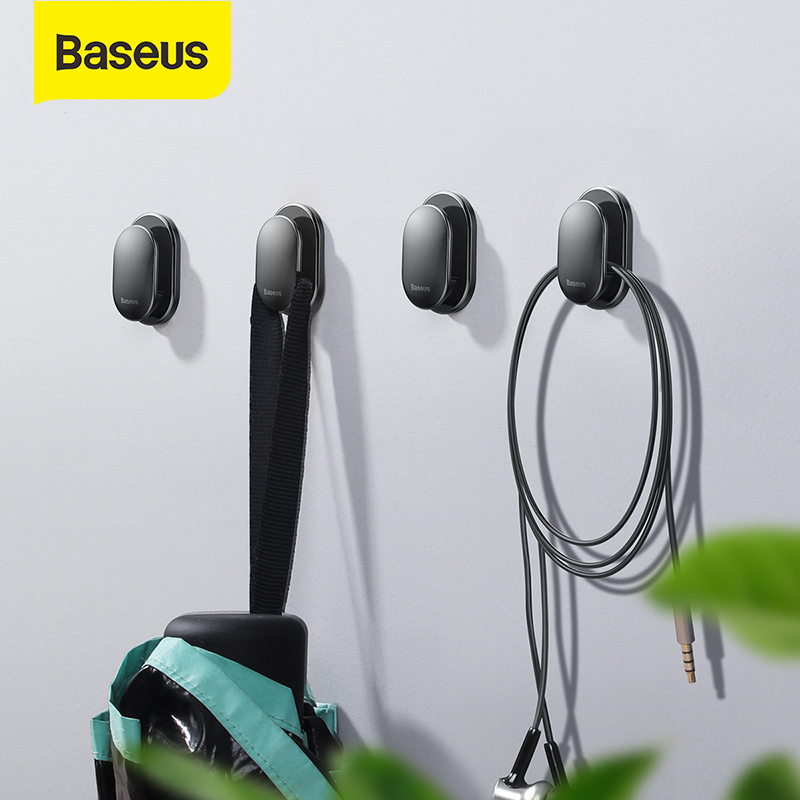 Baseus 4Pcs Car Hooks Organizer Storage for USB Cable Headphone Key Storage Self Adhesive Wall Hook Hanger Clip