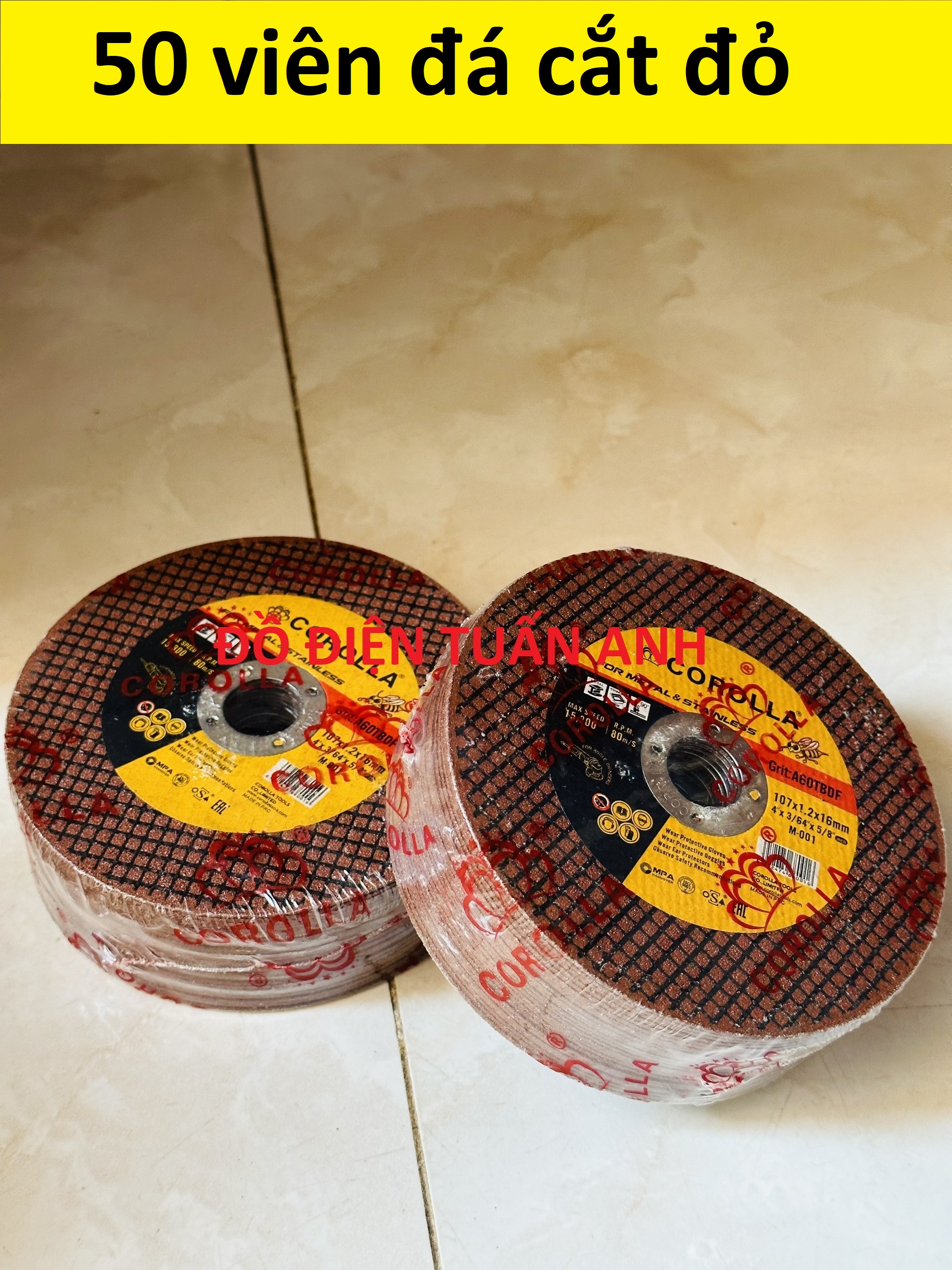 Đá cắt sắt, inox màu đỏ loại xịn 50 viên