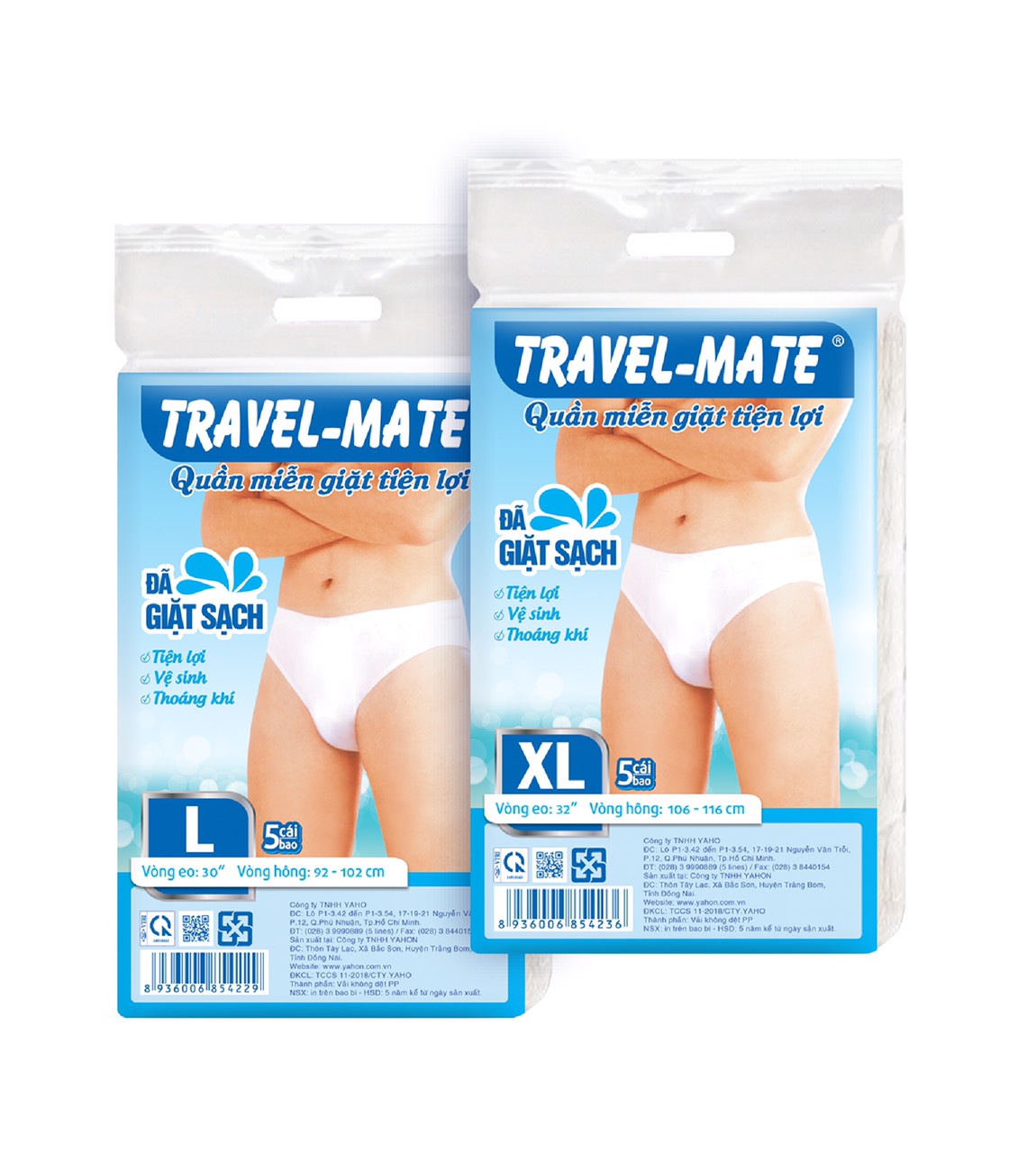 5 bao quần lót miễn giặt tiện lợi travel-mate nam size l, xl