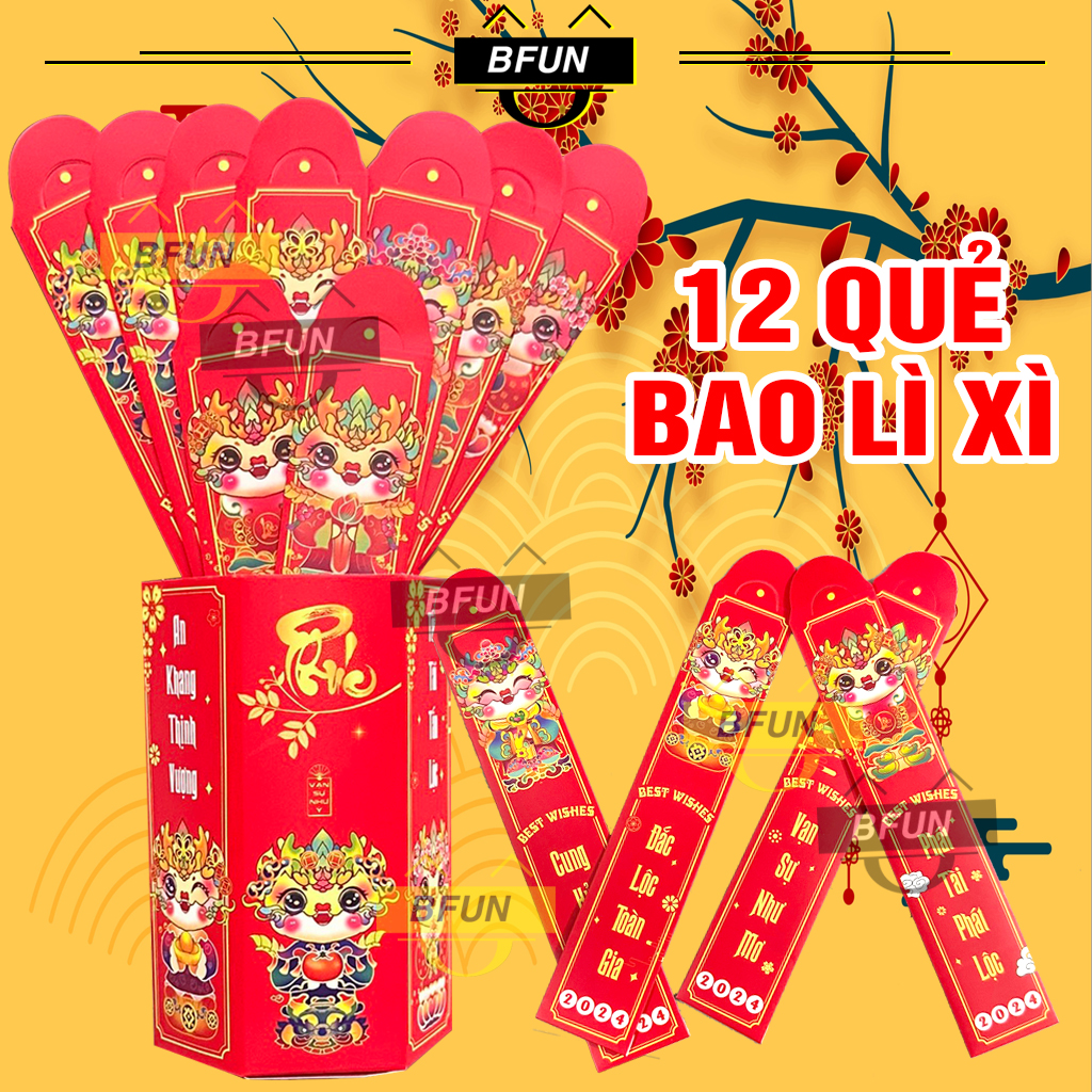 Bao Lì Xì Gieo Quẻ Đầu Năm 12 Quẻ Hộp Xóc Lục Giác Hộp Lì Xì 2024 Phụ Kiện Ngày Tết Bfun