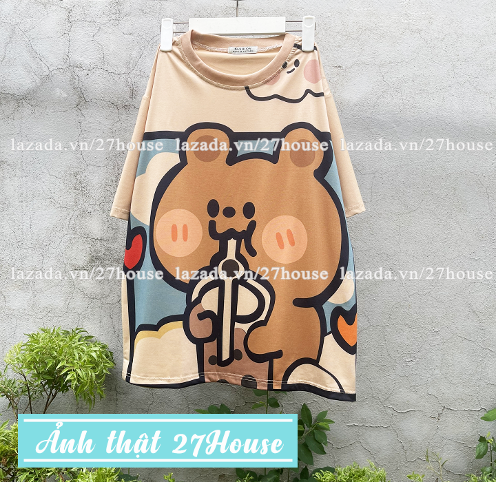 Áo thun unisex hoạt hình cute Áo phông báo hồng phom rộng tay lỡ freesize 65kg
