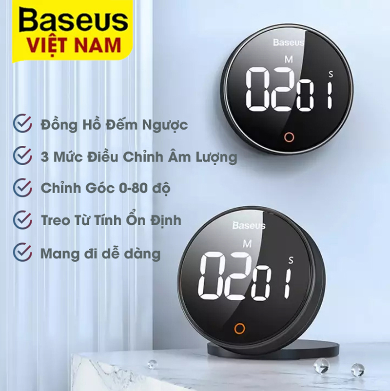 Đồng hồ đếm ngược từ tính baseus đồng hồ báo thức/ đồng hồ để bàn/ đồng hồ bấm giờ hẹn giờ bằng tay kỹ thuật số