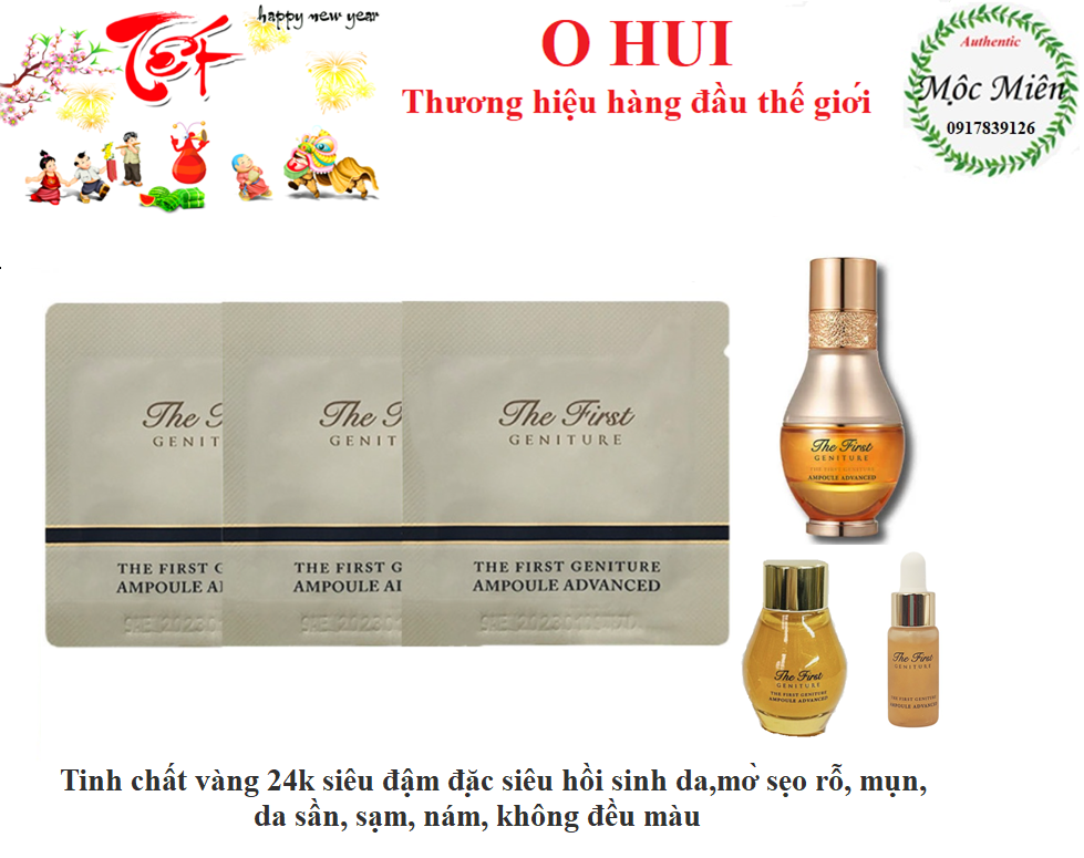 [Date 2024] Combo 10/30/60/120 gói tinh chất vàng Ohui siêu hồi sinh da với thành phần vàng 24k Ohui The First Ampoule Advanced 1ml