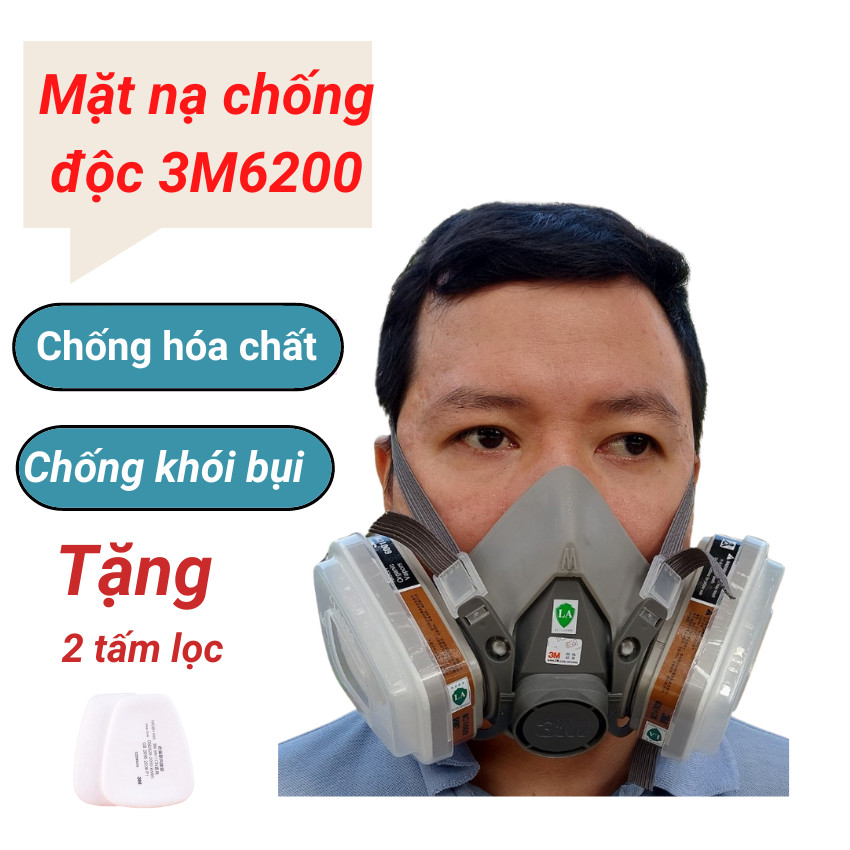 Mặt nạ chống độc 3m 6200 khử độc, chống khói bụi nhà máy và sơn Pu