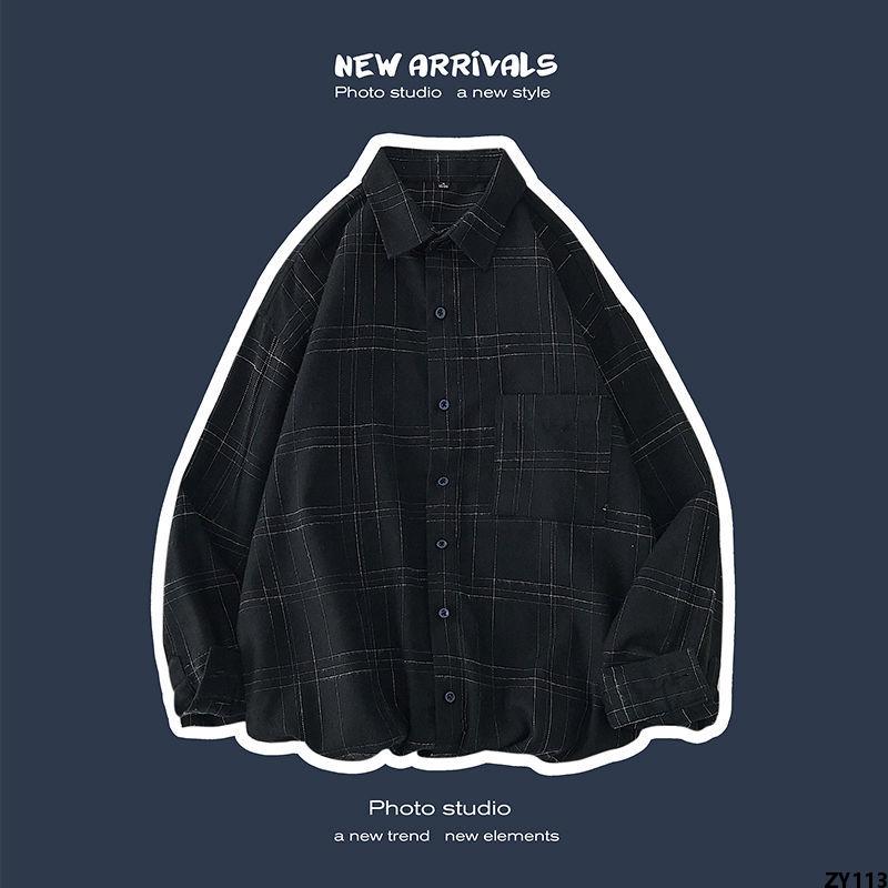 Dài Tay 2023 Áo Sơ Mi Cỡ To Mẫu Mới Áo Khoác Thường Ngày Kẻ Caro Rộng Rãi Trào Lưu Phong Cách Hàn Quốc Cho Nam Mùa Thu Phong Cách Hồng Kông