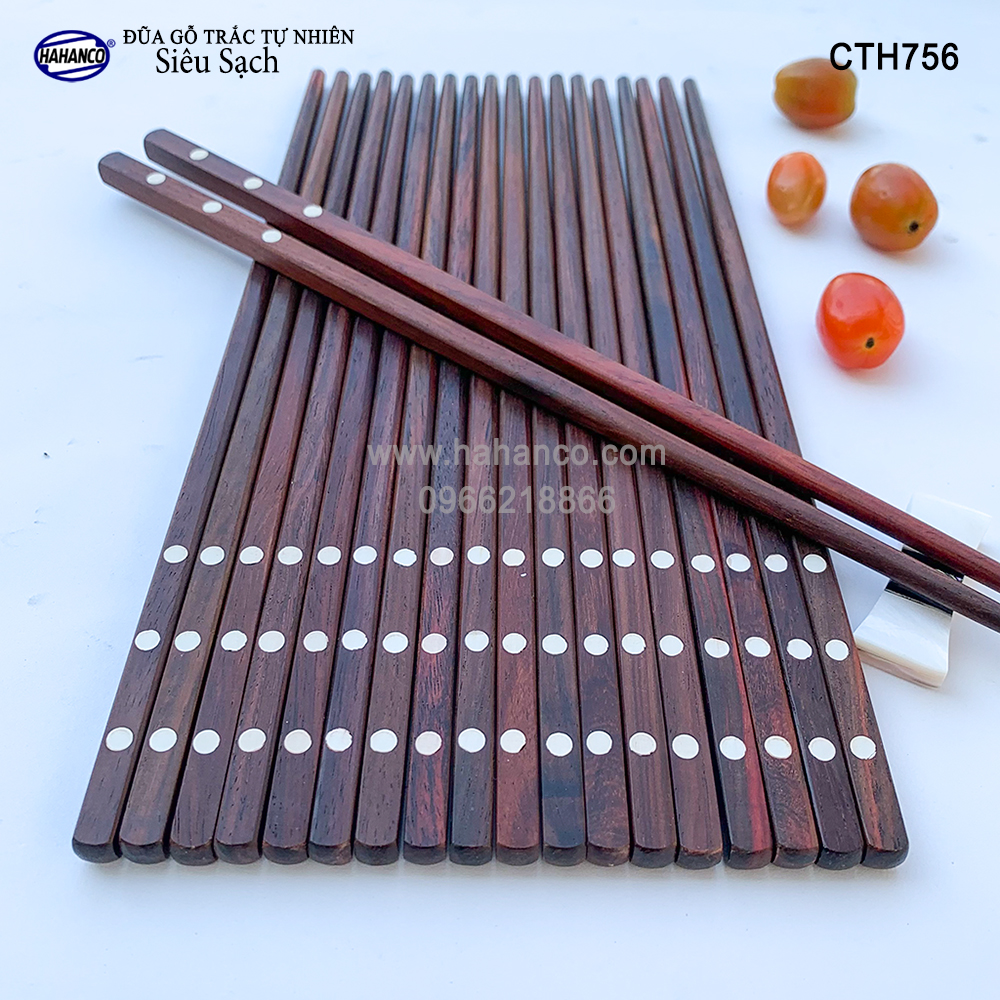 Đũa gỗ trắc việt nam khảm 3 chấm xà cừ gỗ tự nhiên siêu sạch - cth756 - chopstick of hahanco