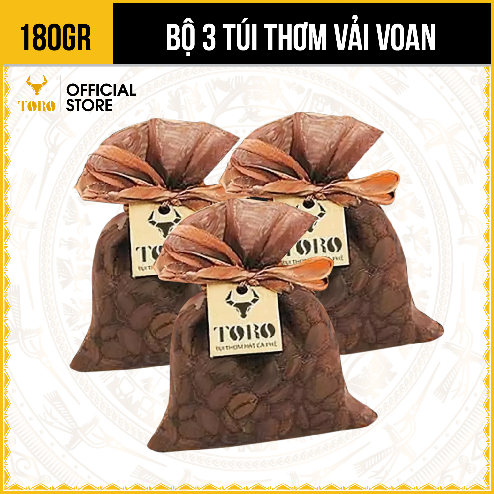 Bộ 3 Túi Thơm Hạt Cà Phê Toro Nguyên Chất 100% | Vải Bố | TORO FARM