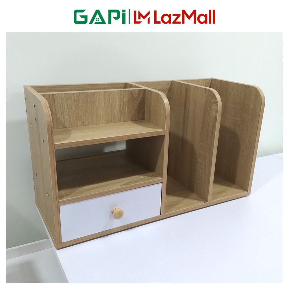 Kệ sách để bàn GAPI màu gỗ phối trắng, có ngăn tủ đa năng phong cách hiện đại – GP176