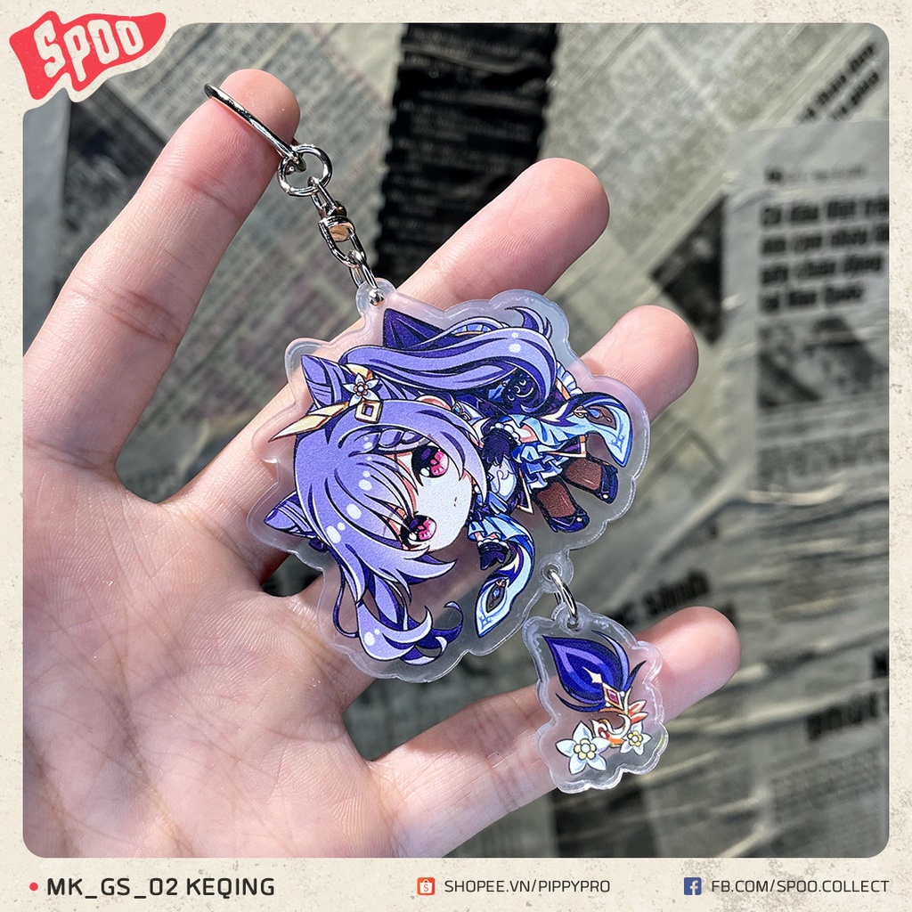 Móc khóa 2 tầng GENSHIN IMPACT hình nhân vật treo mica trong suốt anime chibi game