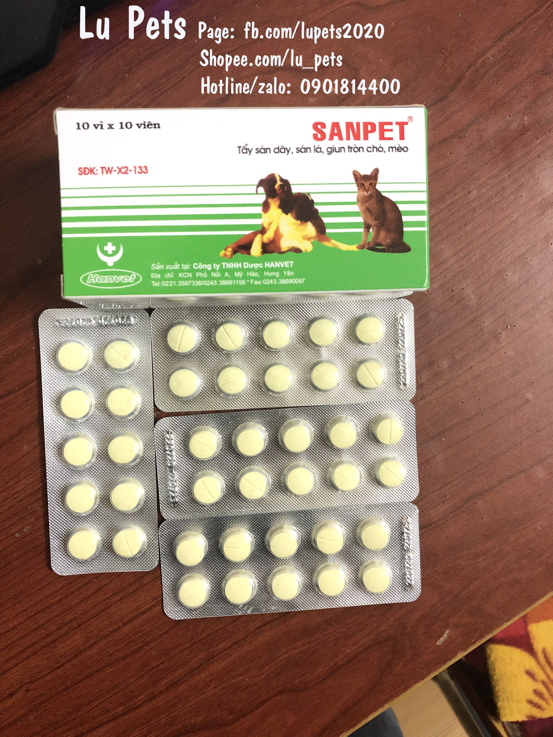 2 viên Sanpet ngừa giun cho Chó mèo