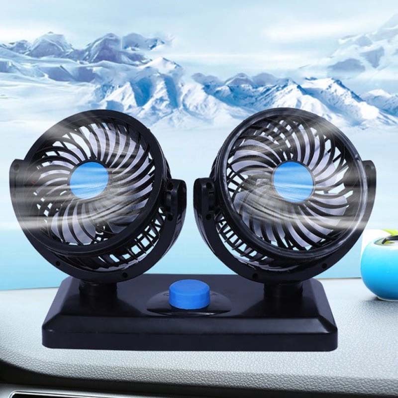 Quạt 12V cho ô Tô/Quạt máy đôi mini 12v điều chỉnh 360 độ