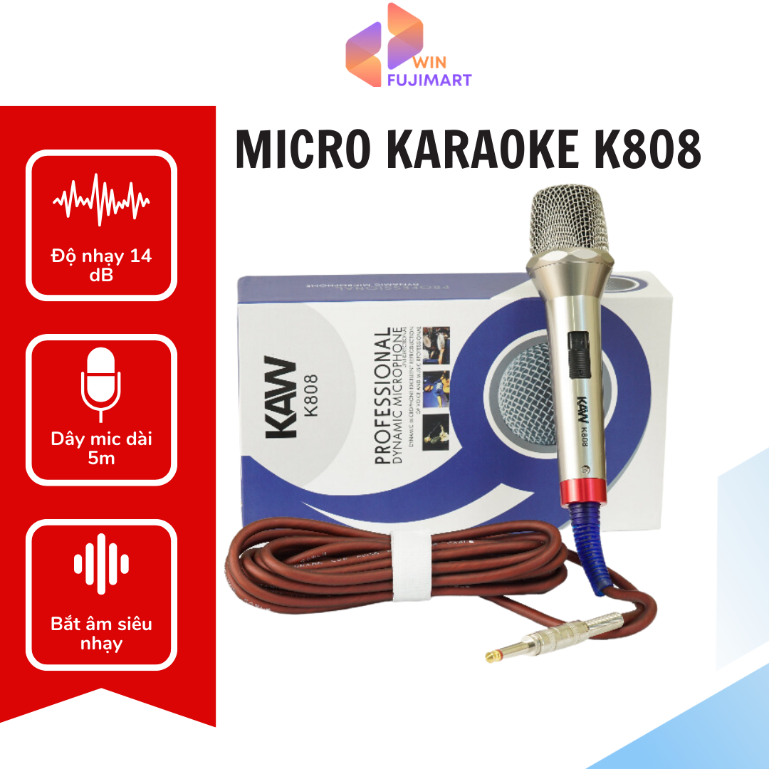 Micro KAW hát Karaoke chuyên nghiệp - dây dài 5m, chống hú và bắt âm cực nhạy - Hàng chính hãng