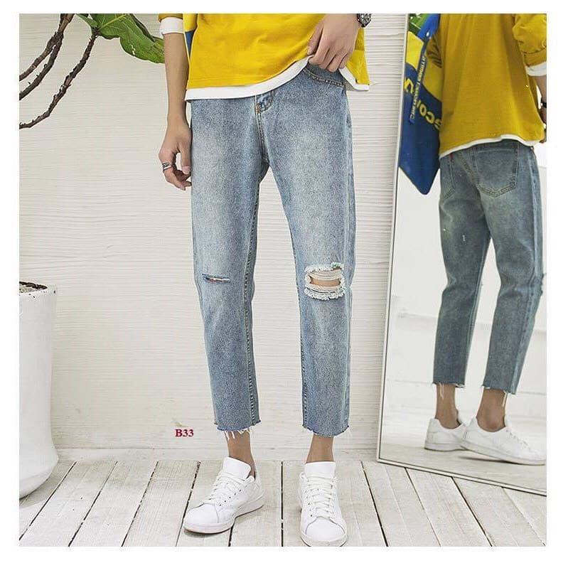 Quần baggy nam - quần jean nam quá chất - rách gối thời trang