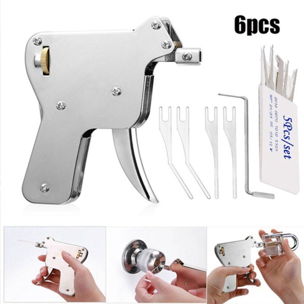KECIFEIY5 Tập luyện tự làm Thép không gỉ Thợ Khóa Dụng cụ gia đình Súng bấm khóa thủ công chuyên nghiệp Hướng xuống dưới Với 5 kim Công cụ mở khóa