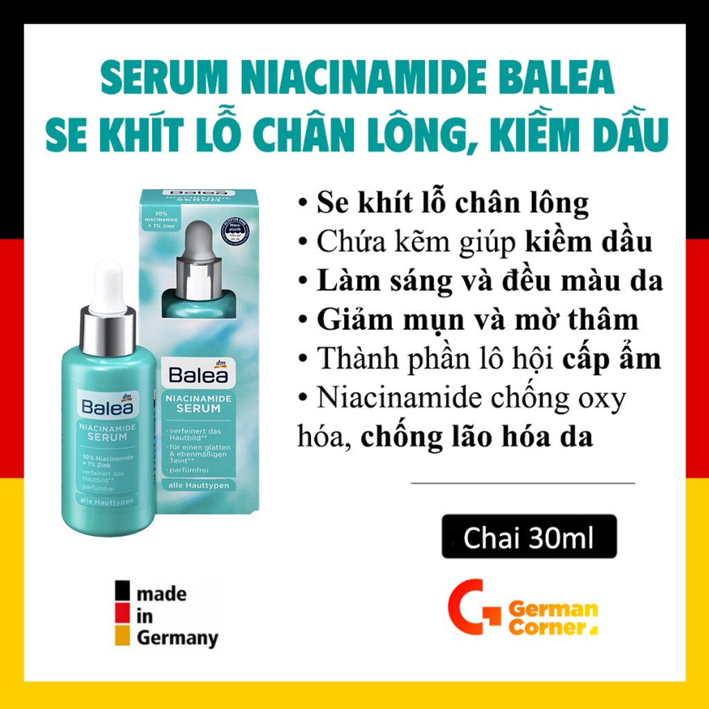 Serum Niacinamide Balea kiềm dầu và se khít lỗ chân lông 30ml