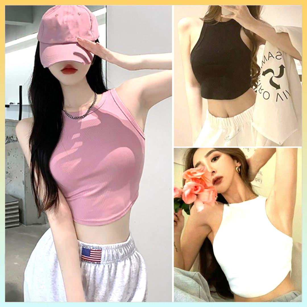 Áo len tăm ba lỗ croptop vạt bầu màu trơn quảng châu cực cá tính