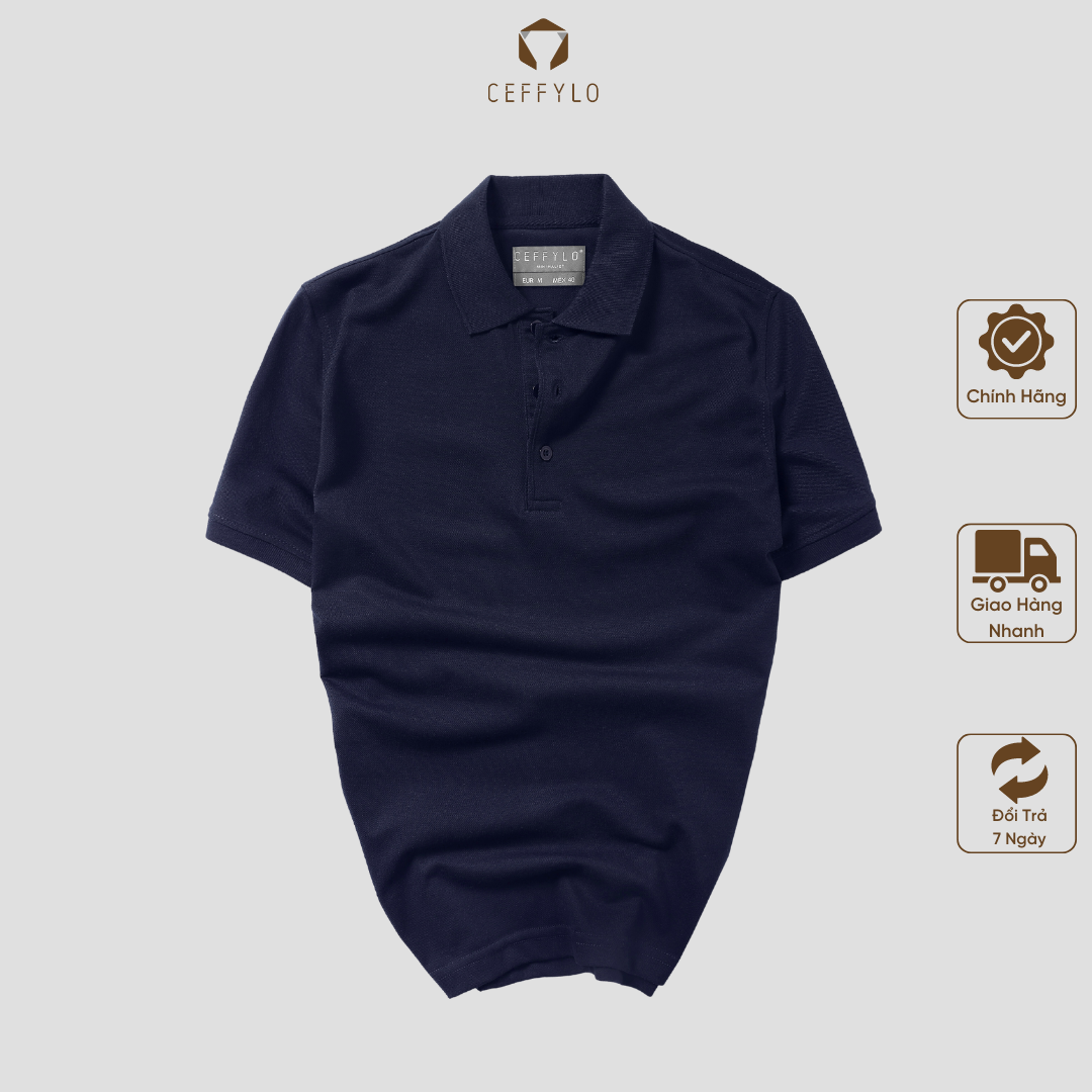 Áo Polo Xanh Navy Trơn Basic vải cotton mềm mịn CEFFYLO