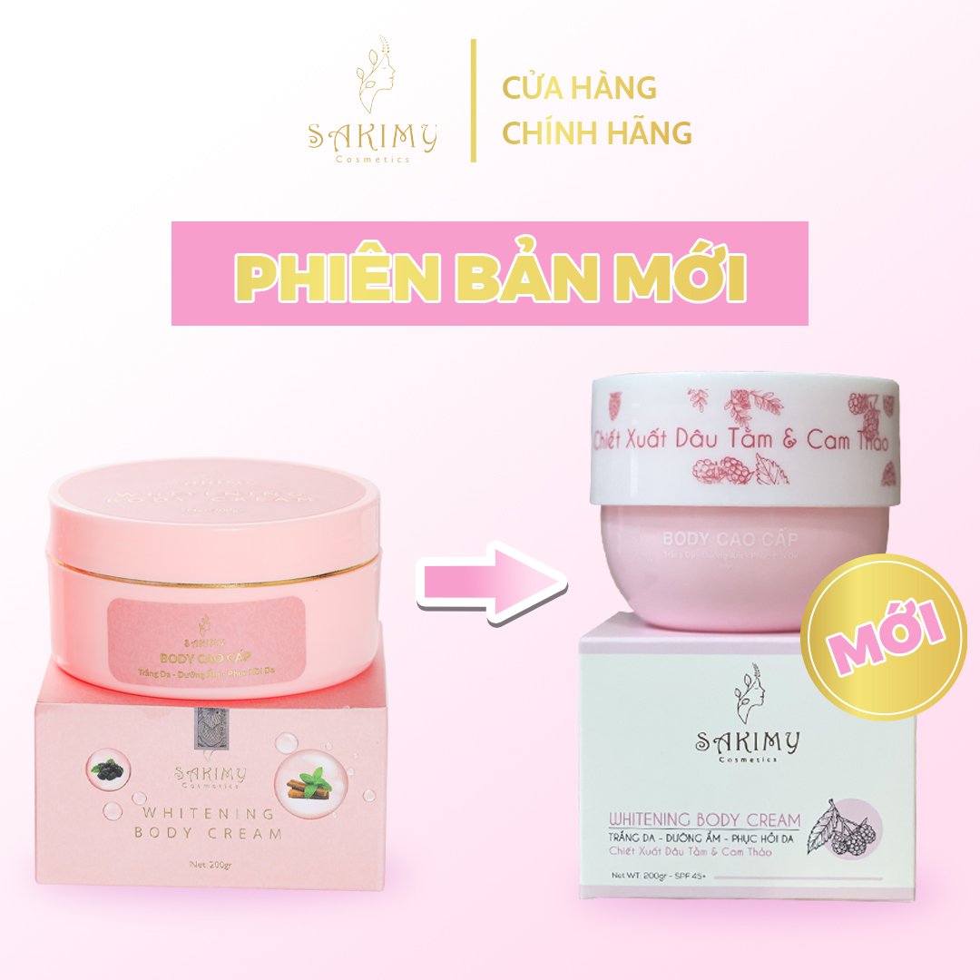 6 Hộp Kem body dưỡng siêu trắng da SAKIMY whitening body cream tặng serum kích trắng Sakimy pha kem body (Chính hãng miễn phí ship toàn quốc)