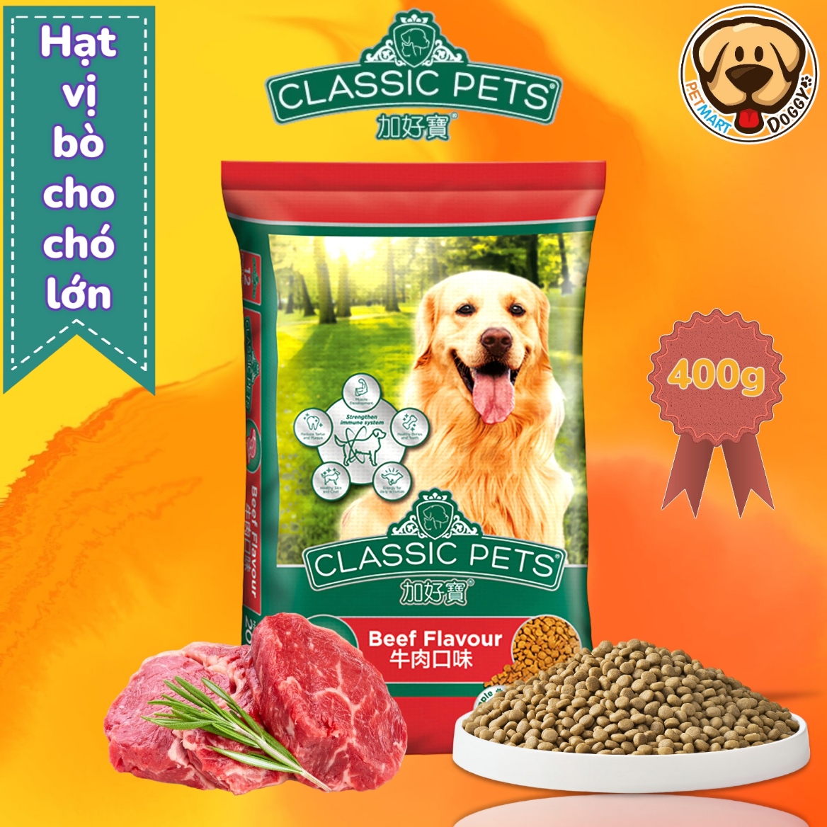 400g Classic Pets Vị Thịt Bò Chó Lớn - Thức Ăn Hạt Cho Chó Trưởng Thành