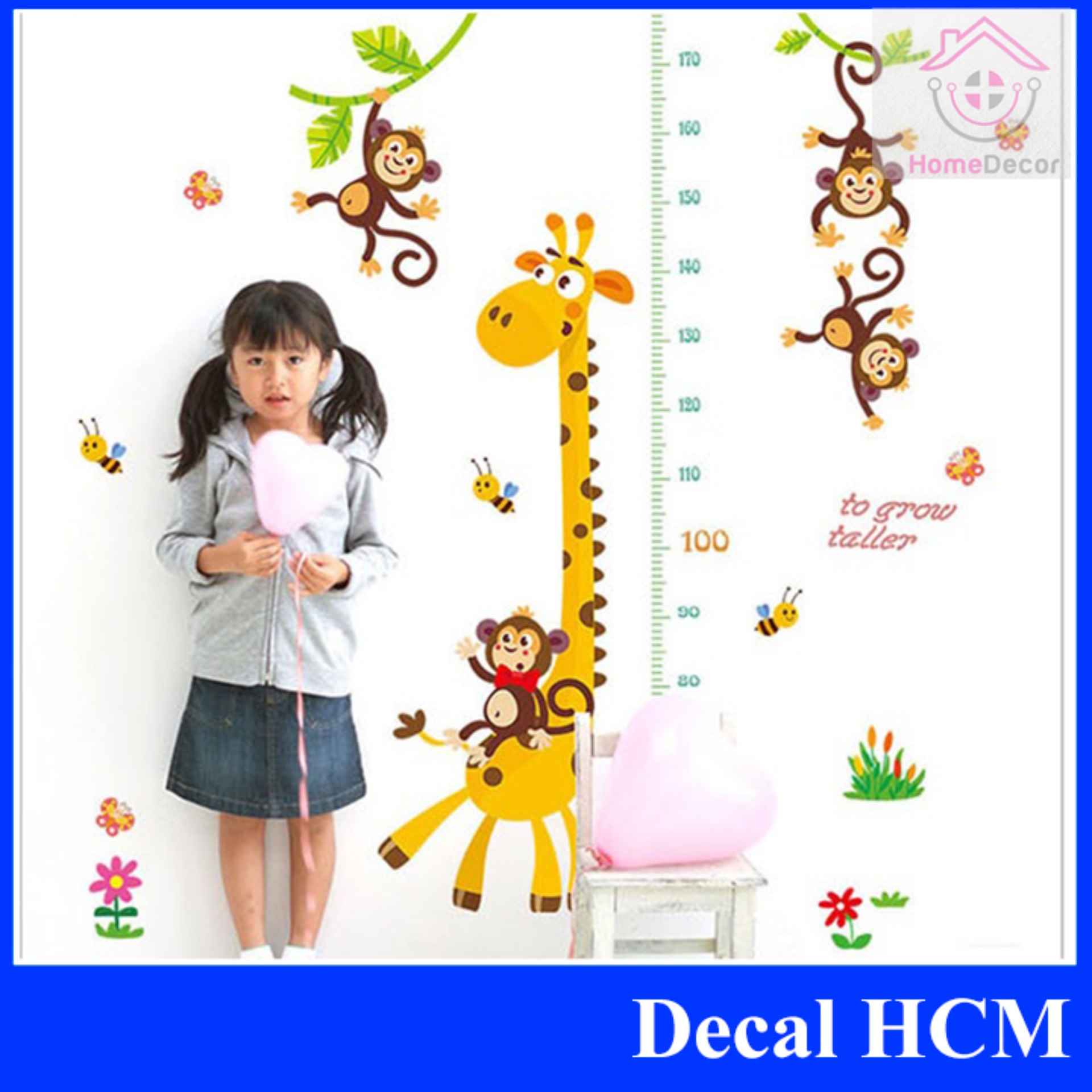 Decal tranh dán tường đo chiều cao Hươu cao cổ 5 AmyShop