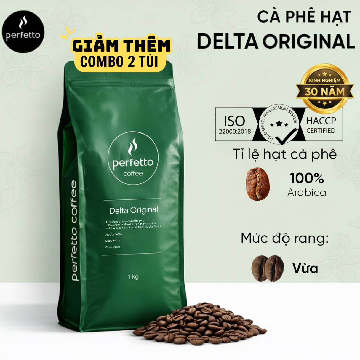 Delta Original Pure Coffee Beans 1000g – Rich and Nutty Roasted Beans, Machine/Filter Brewed
