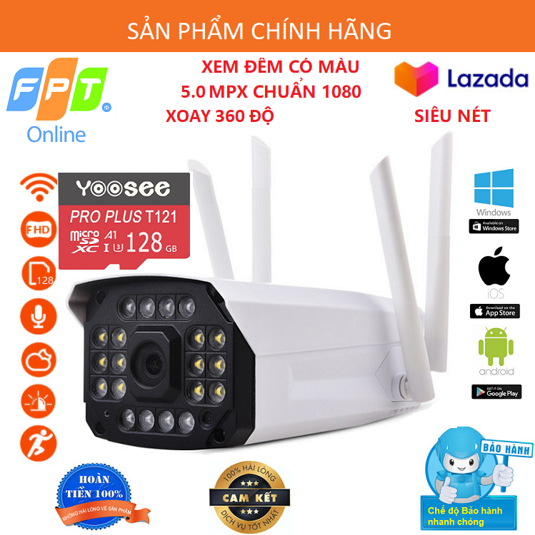 (Tùy Chọn Thẻ Nhớ SD YOOSEE 128 GB Chính Hãng, BẢO HÀNH 60 THÁNG)Camera Ngoài Trời Xoay 360 Độ Camera Không Dây , Camera Yoosee , Camera IP Wifi Yoosee 4 Râu xoay 360 độ, độ phân giải FULL HD 5MP Tiếng Việt 100%