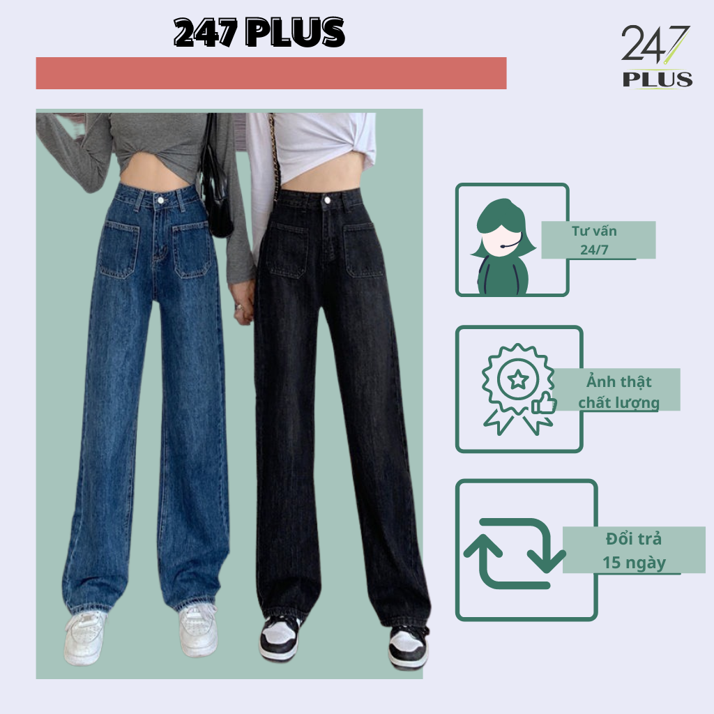 Quần jean 247plus , ống suông, hai túi trước, phong cách cá tính