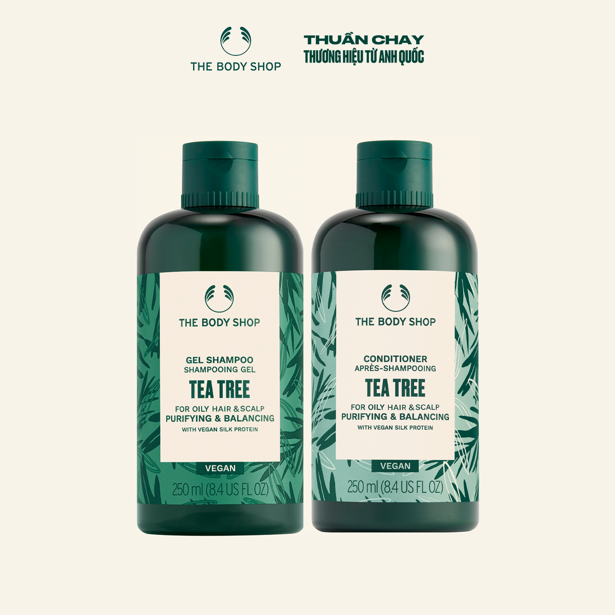 Combo Dầu Gội và Dầu Xả Tràm Trà Tea Tree Purifying and Balancing Conditioner 250ml The Body Shop