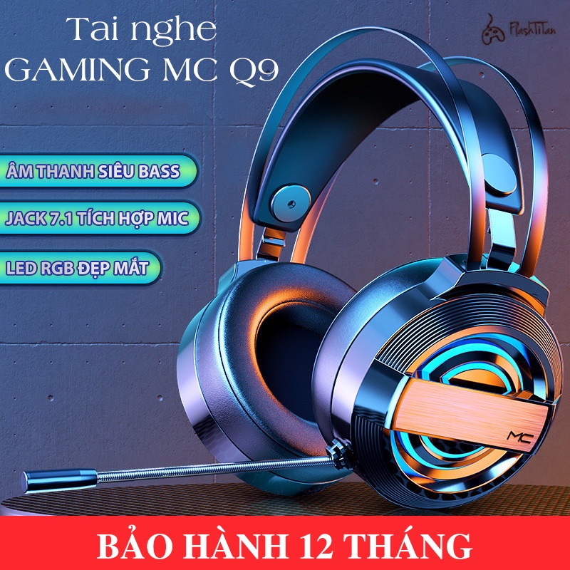 Tai Nghe Chụp Tai Gaming Có Mic Cao Cấp MC Q9 Led RGB Cực Đẹp Âm Thanh Nổi HD Super Bass Nghe Nhạc Chơi Game Cực Đã Tương Thích Máy Tính PC Laptop Điện Thoại
