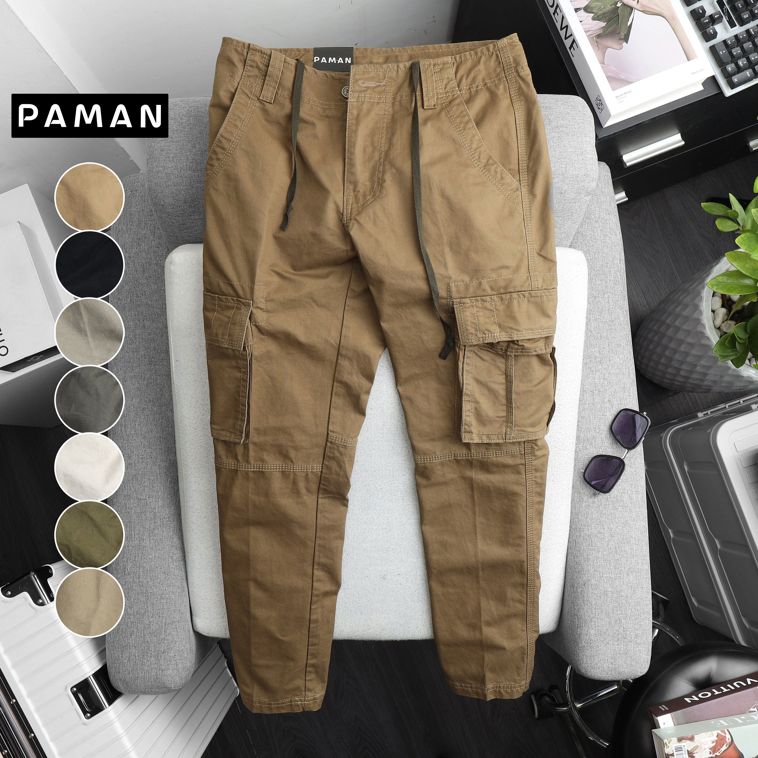 Quần cargo pants kaki túi hộp dài nam 55-79kg PAMAN 6 túi cao cấp dây kéo chất lượng QD001