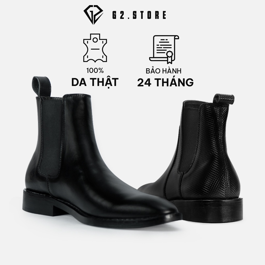 Chelsea boot G2 kiểu giày tây nam công sở trẻ trung cổ cao làm từ da bò nappa đế độn bằng gỗ tăng chiều cao bảo hành 24 tháng