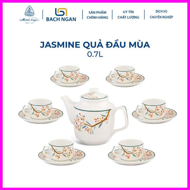 Bộ Ấm Trà Gốm Sứ Cao Cấp Minh Long 0.7 L Jasmine Quả đầu mùa hàng đẹp, sang trọng đãi khách, quà tặng - 6 tách