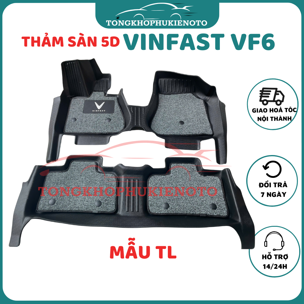 Thảm lót sàn NHỰA 5D SẴN RỐI XE VINFAST VF6 Hàng Nhựa đúc nguyên khối TPE siêu đẹp, siêu bền, không thấm nước,