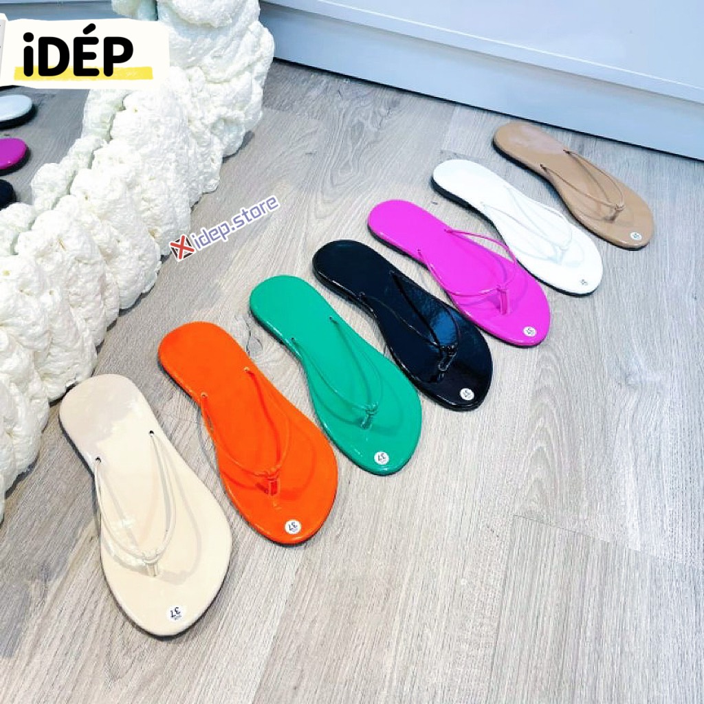 Dép xỏ ngón nữ mùa hè basic quai kẹp dây điện mảnh da bóng đế bệt thời trang D039