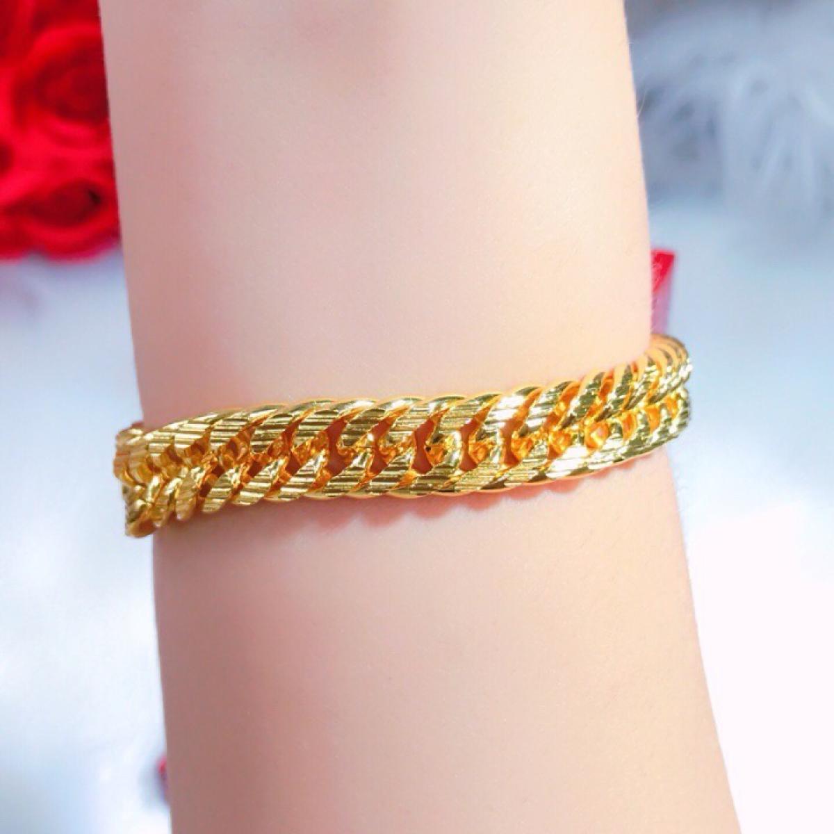 [ Siêu Bền - Siêu Rẻ - Giống Vàng Thật 100% ] Lắc tay nữ Vàng 18 K Dây Xích Đặc cực đẹp, Lắc tay titan mạ vàng 75R