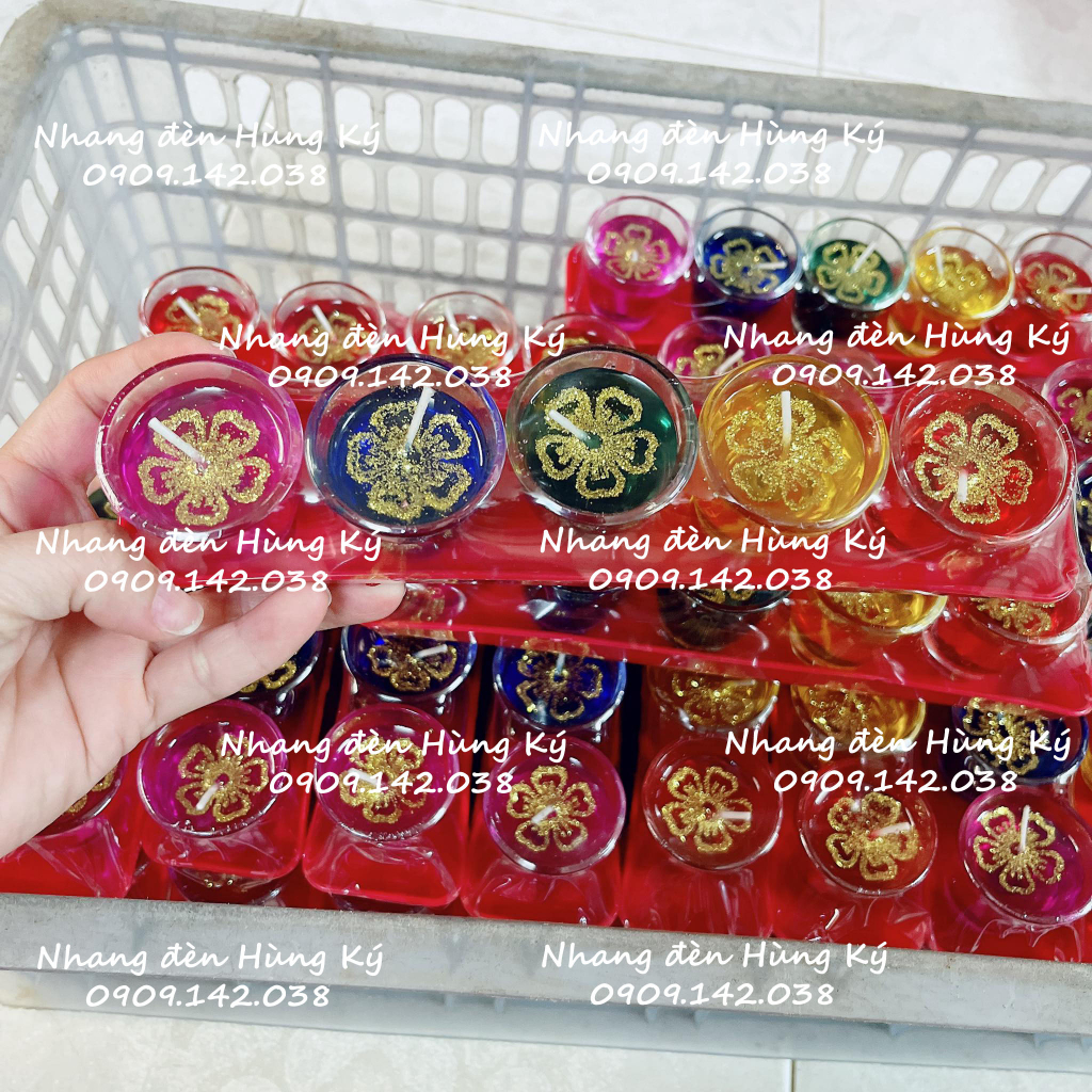 Đèn cầy 5 màu đỏ, xanh, hồng, vàng, tím, dùng đốt cúng thần tài