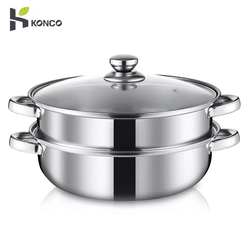 Nồi Inox 2 Tầng Xửng Hấp Bánh Bao Nồi Lẩu Inox Đa Năng 28cm. Inox Cao Cấp Bền Đẹp.