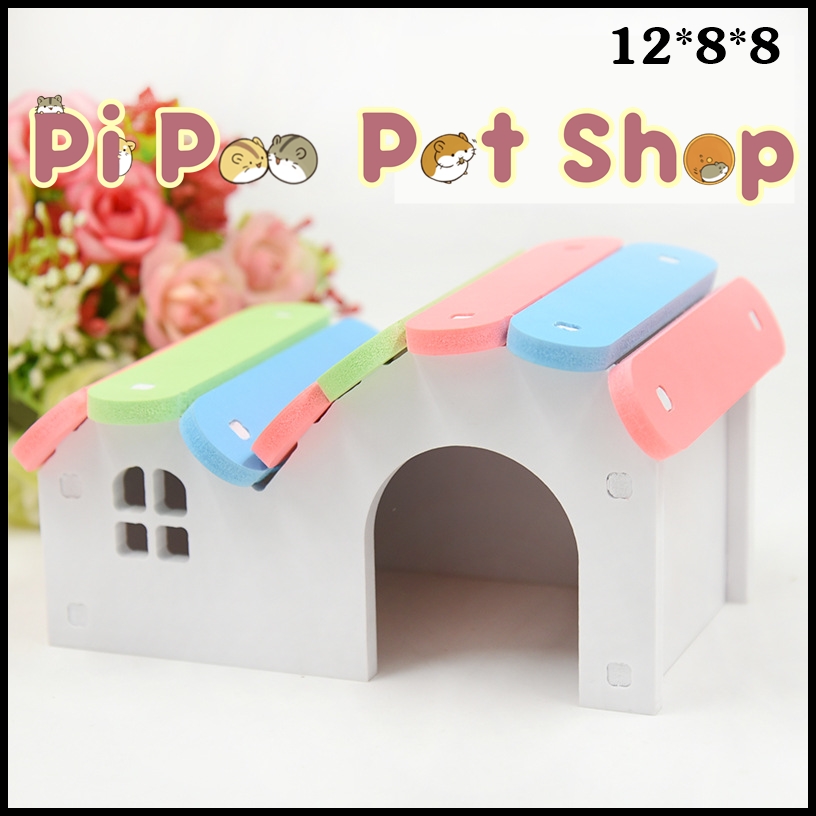 Nhà ngủ cho hamster - Nhà gỗ mái lượn lắp ghép