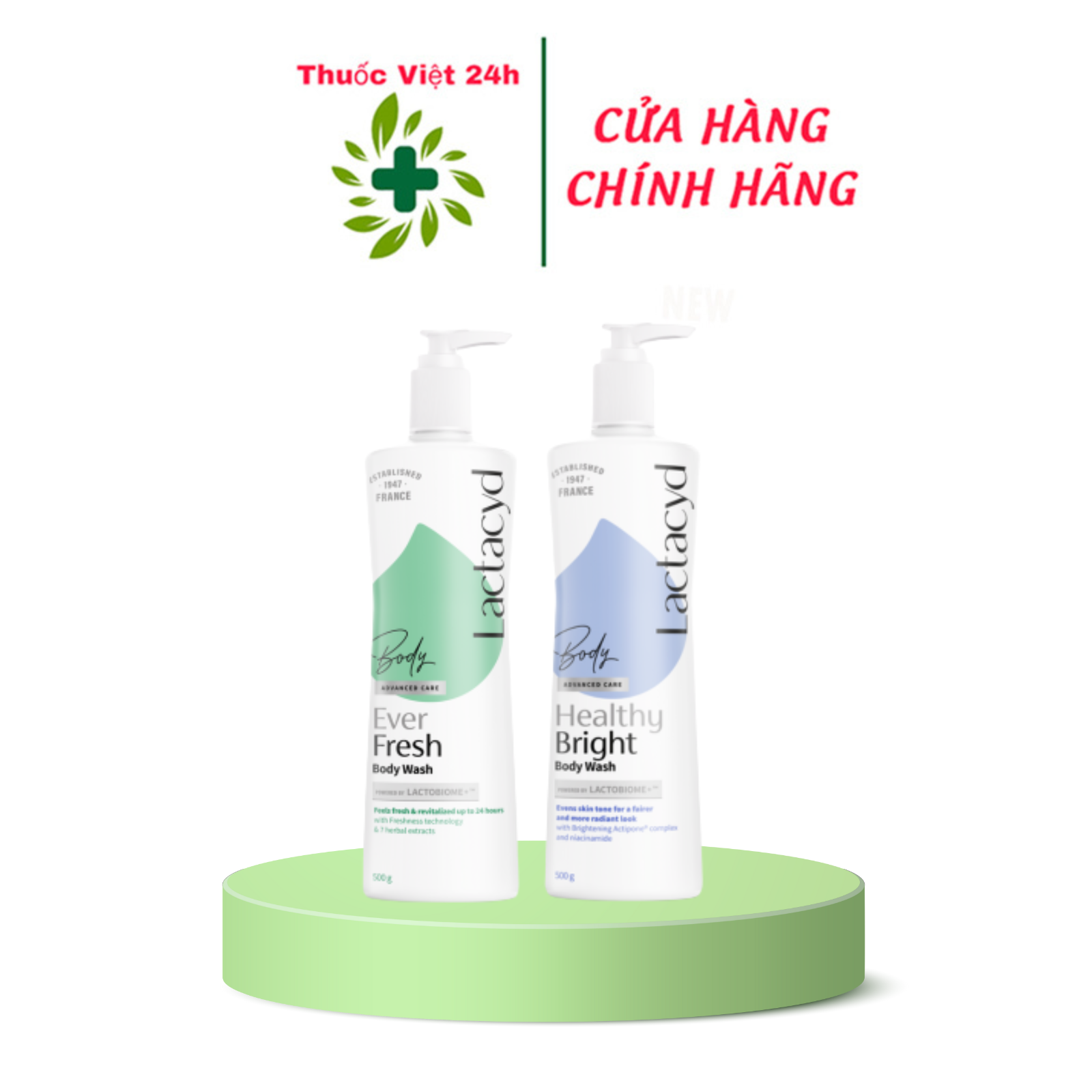 Sữa Tắm LACTACYD EVER FRESH / LACTACYD HEALTHY BRIGHT - Giúp duy trì độ pH tự nhiên, dưỡng ẩm cho da - Chai 500g - TV24H