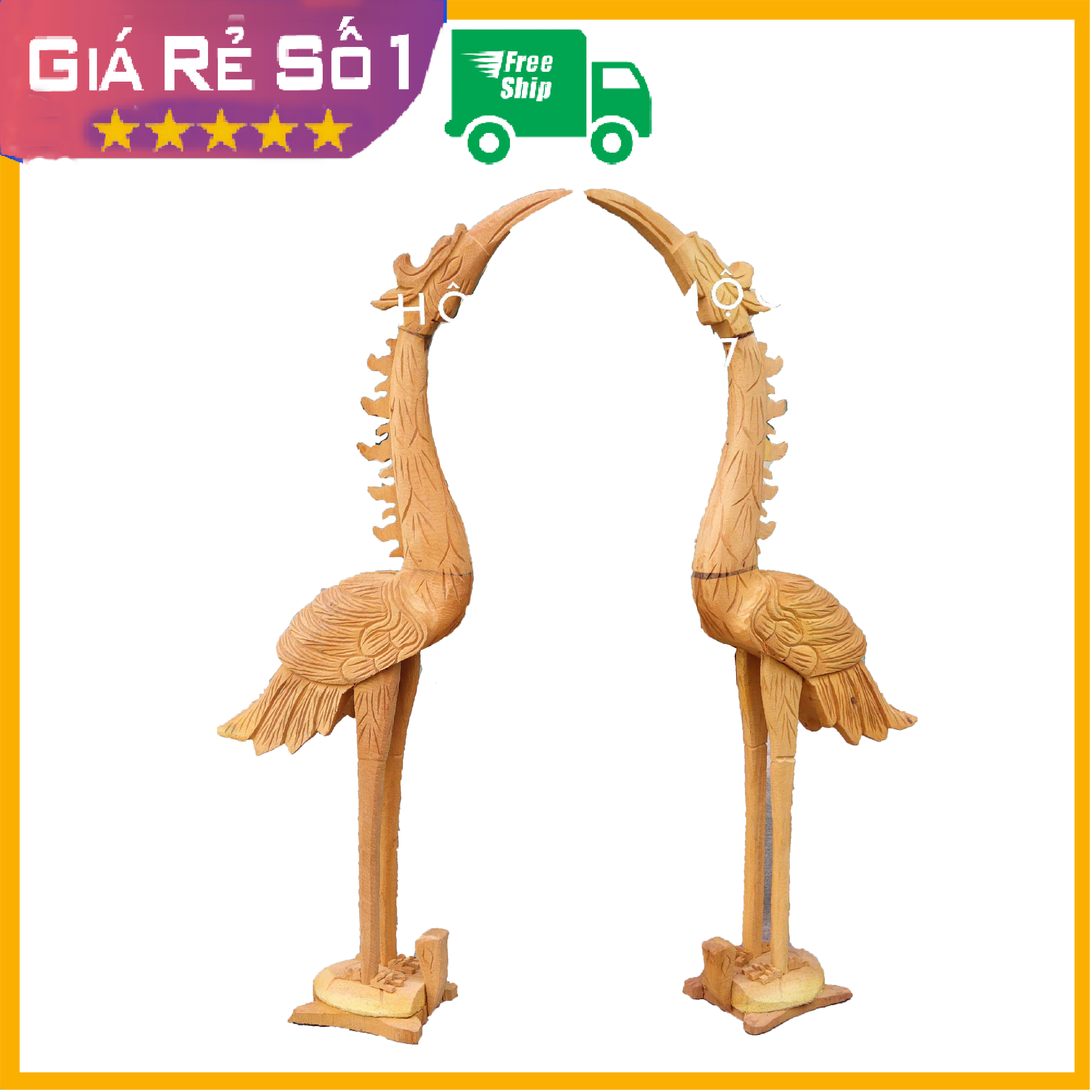 Cặp Hạc bàn thờ gia tiên gỗ mít lõi trần cao 61,81cm